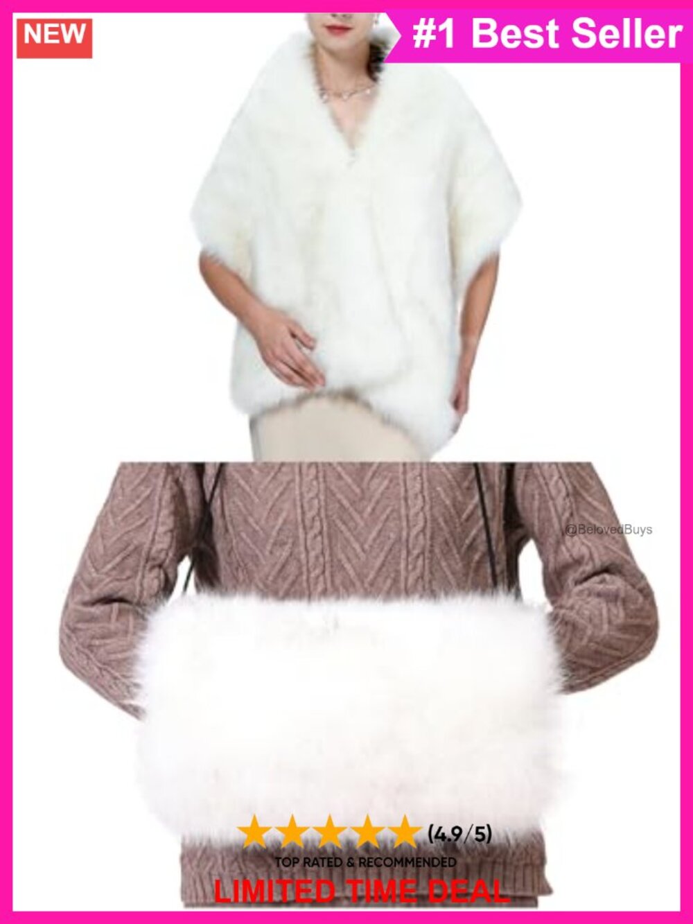 Faux Fur Long Shawl & Hand Muffs 2pc Set